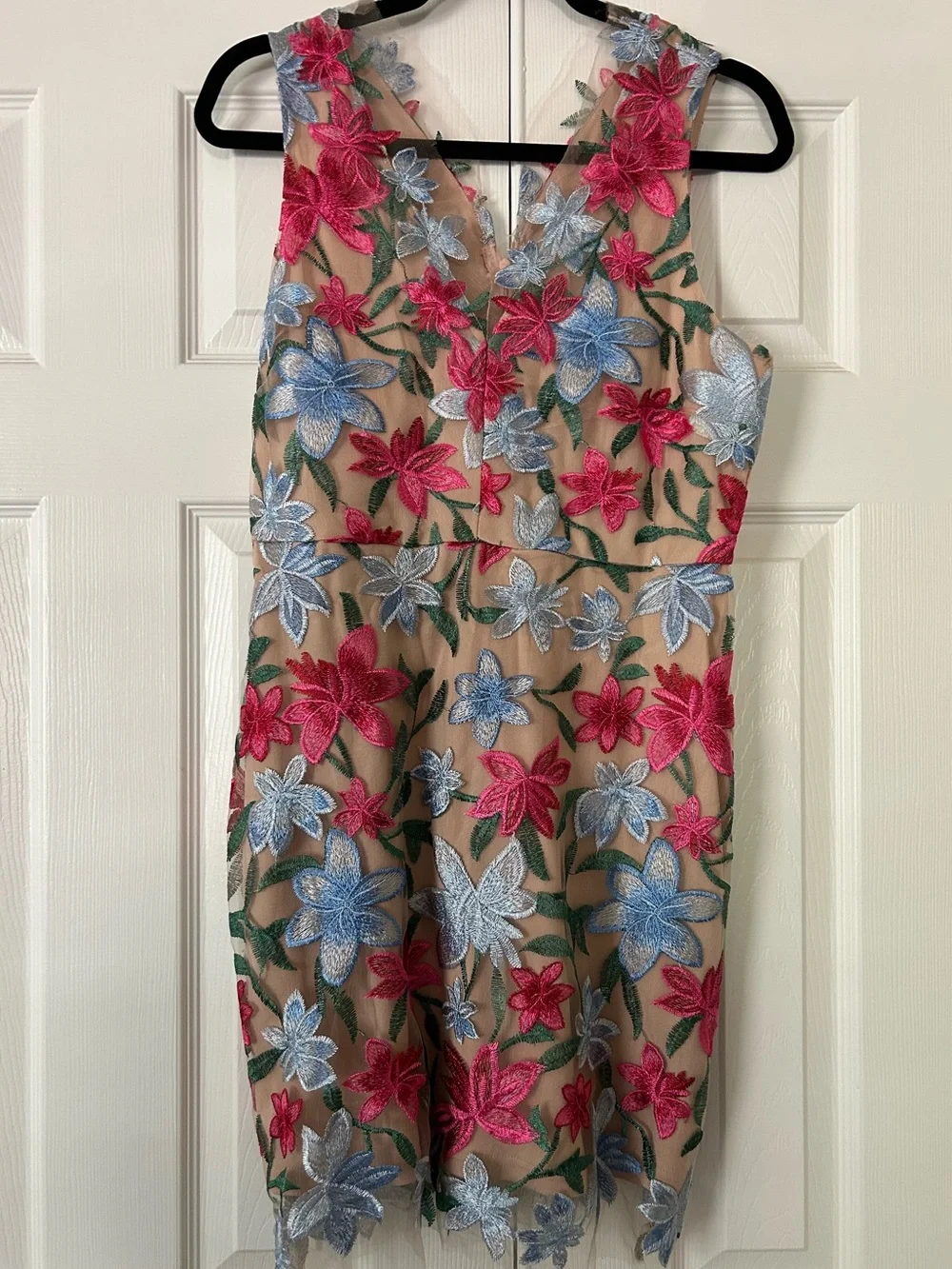 Sam Edelman Vibrant Floral Pink and Light Blue Embroidered Dress Overlay - Picture 1 of 5